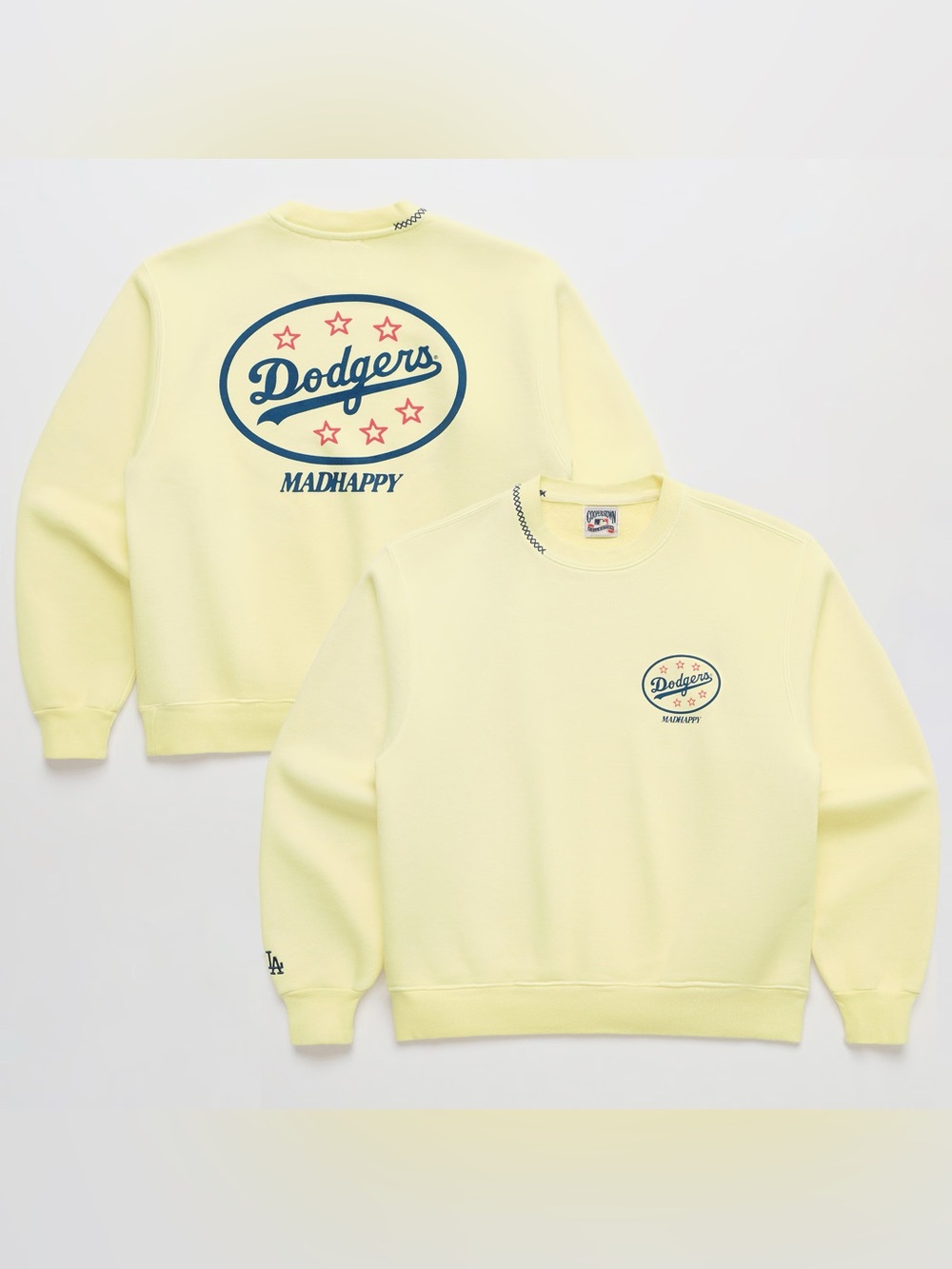 Madhappy Pale Yellow Dodgers Logo Crewneck Sweatshirt